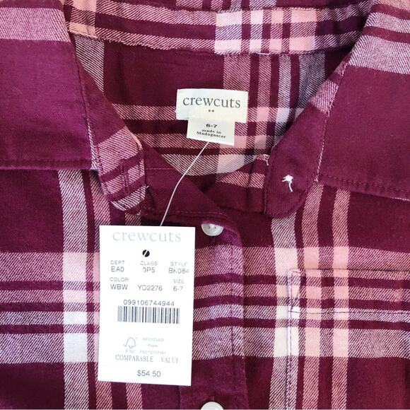 NWT J. Crew Factory Girls Burgundy and Pink Flannel Top Size Small - Picture 2 of 5
